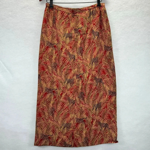 Vtg Ann May 100% Silk Red Yellow Tiger Animal Print Jungle Pencil Skirt Sz 12 - Picture 2 of 7
